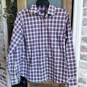 Lands End Womens‎ Shirt Large Fuchsia Plaid Button Up Gorpcore Preppy